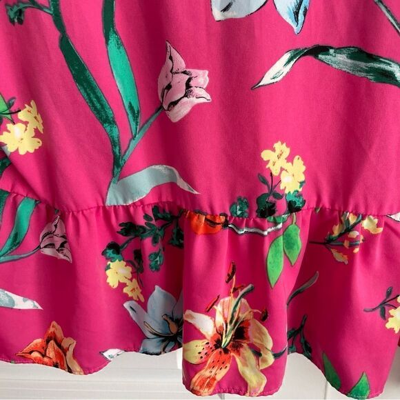 Laundry by Shelli Segal Pink Floral Bell Sleeve Blouse Women Large Ruffle Waist - Picture 9 of 10